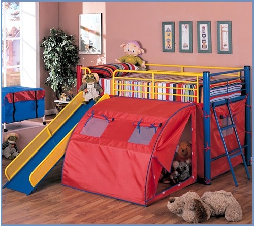 Lofted Bed with Slide and Tent